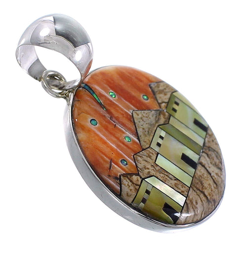 Multicolor Native American Pueblo Or Village Design Pendant YS62864